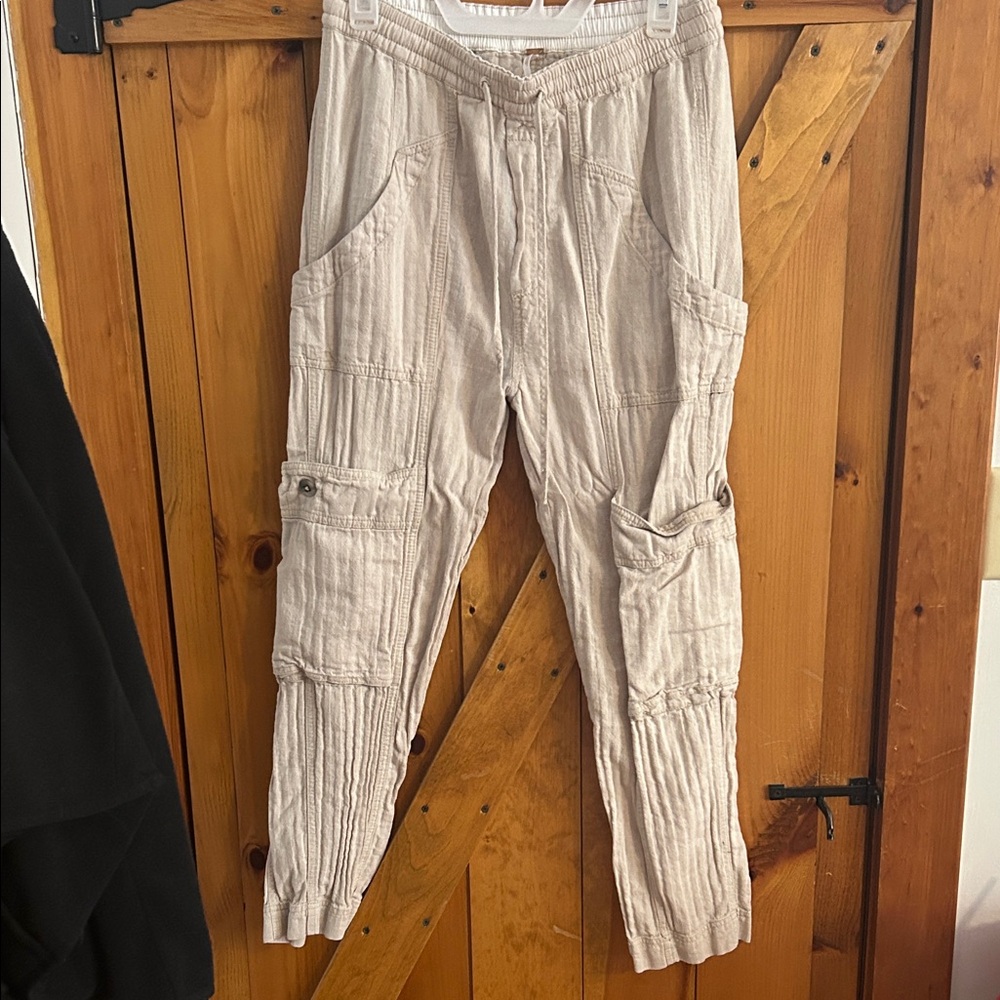 Free People Striped Beige Cropped Pants